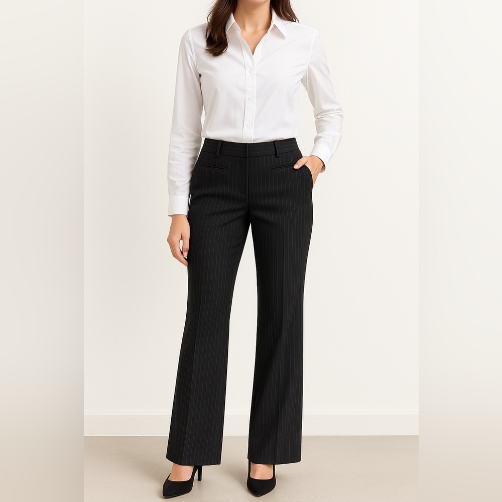 Dockers Black Pinstripe Dress Pants Size 12 Mid Rise Straight Leg Office Career